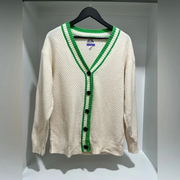 Future Collective cream/green button down v-neck cardigan soft cozy oversized S - Picture 1 of 7